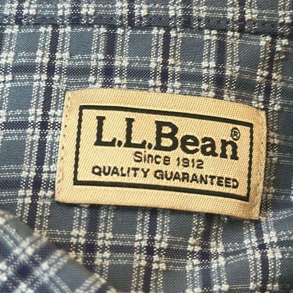 LL Bean 0 VV90 Blue Plaid  Men's XXL Reg Short Sleeve Camp Shirt - Picture 5 of 7